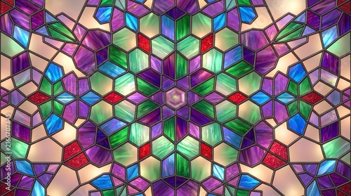 Vibrant Cyberpunk Stained Glass Mosaic Backgrounds Set in Magenta Pink and Neon Cyan Blue Geometric Patterns