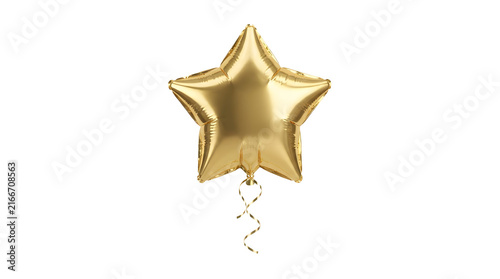 Golden star-shaped balloon floating in air with shiny metallic finish and festive celebration vibe