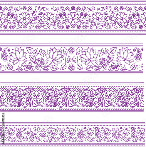 Nakshi Kantha Stitch Style Floral Ornament Seamless Borders