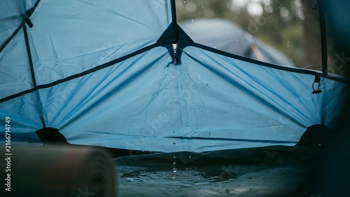 Rain Water Dripping Inside a Tent During a Camping Adventure