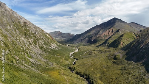 Aerial Panoramic Views of the Mountain Trek to Shumak, Siberia, Russia