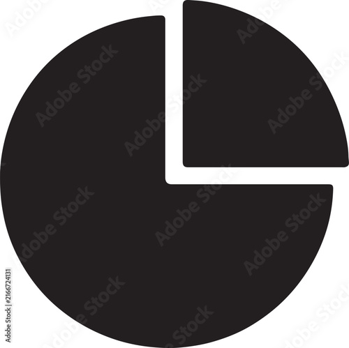 Simple black and white pie chart with missing slice isolated