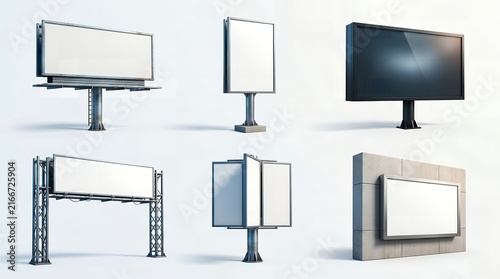 Professional set of outdoor billboard templates and blank advertising signage structures for urban commercial display.