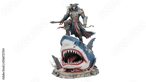 Obraz na plátně 3d rendering pirate conqueror on shark figure