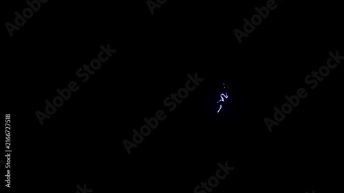Cartoon lightning shockwave explosion animation with neon blue electric arcs, thunder sparks, glowing energy burst, hand drawn storm lines, dynamic flas on black background 4K..
