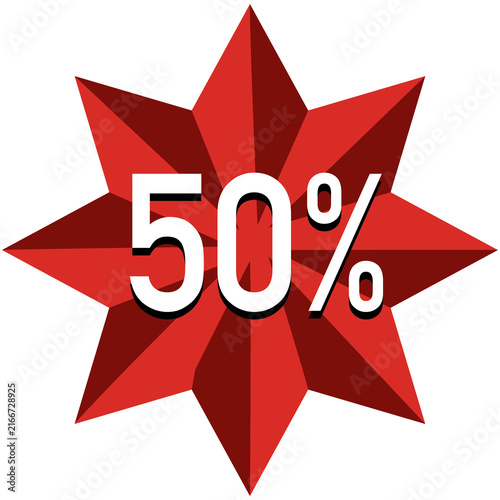 Red 50 percent discount-  Sale Starburst Badge for Retail Discount and Special Offer
