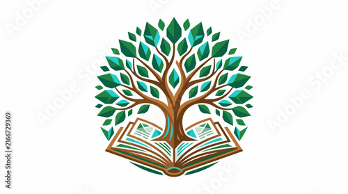 Tree growing from open book vector illustration isolated on white background for education wisdom and knowledge concept