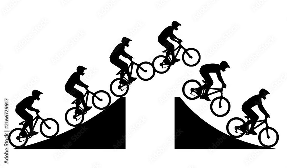 Fototapeta premium Six Phases Extreme Bicycle Jump Cyclist Black Silhouette Vector Sequence