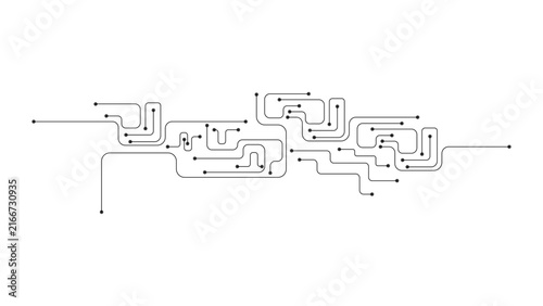 Konstfotografi Abstract Circuit Board Technology Background with Black Electronic Lines and Connection Nodes