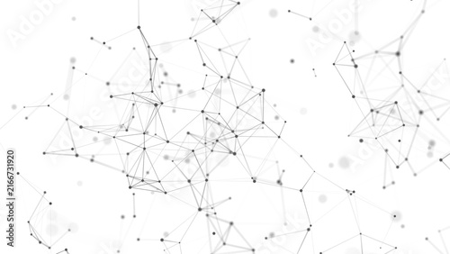 Structure of connected lines and dots. Wireframe polygonal elements on a dark background. Science and technology. 3d	