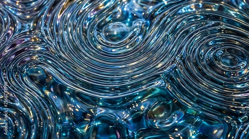 Swirling blue and background, white abstract pattern, with concentric lines