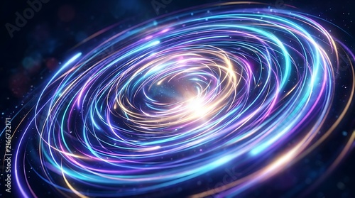 Swirling cosmic energy nebula with vibrant purple, blue, and pink hues background
