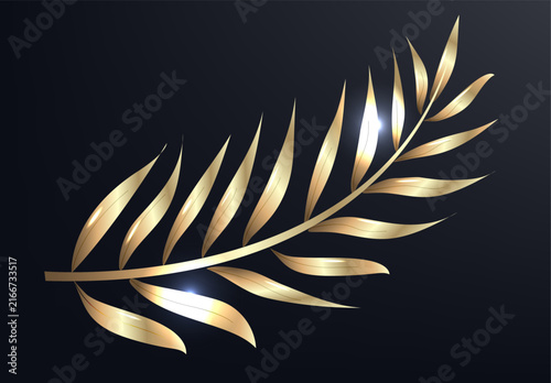 Golden Palm Leaves Isolated Black Background