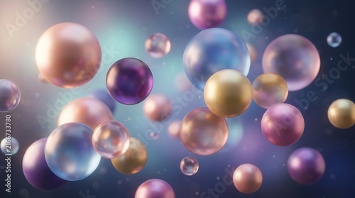 Vibrant 3 d spheres floating in abstract space, gradient colors background