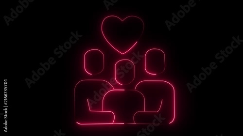 Neon heart with glowing family silhouette