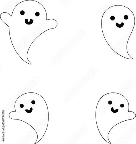 Cute Spooky Ghost Cartoon Illustration Set