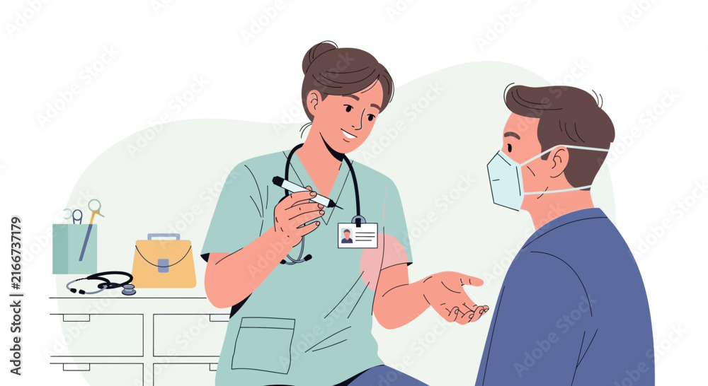 Fototapeta premium Medical Professional Explaining Procedure to Patient While Wearing Protective Gear