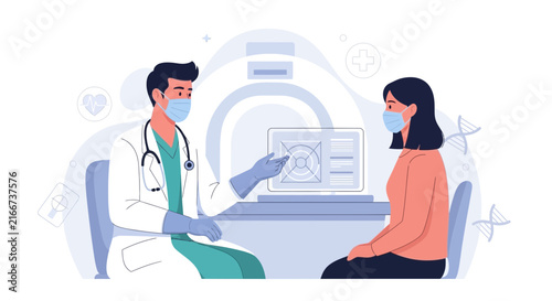 Medical Professional Explaining Scan Results While Patient Listens In A Doctor's Office Setting