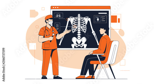 Medical Professional Explaining Skeletal Structure To Patient With Detailed Diagram