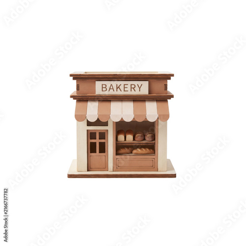 Quadro su tela Charming miniature wooden bakery shop with baked goods displayed