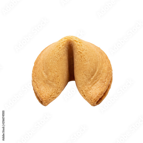 Canvastavla A single golden brown fortune cookie isolated on a clean white background