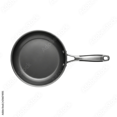 Cuadro en lienzo Top view of a modern non-stick frying pan with a brushed metal handle