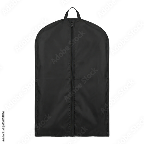 Foto Black garment bag with zipper and handle for protecting clothes during travel