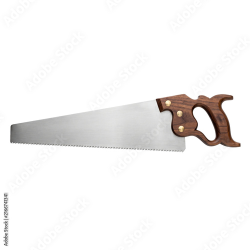 Bild auf Leinwand Classic wooden hand saw with a sharp metal blade and ergonomic handle