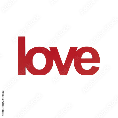 Foto Bold red word love as a decorative element on a white background