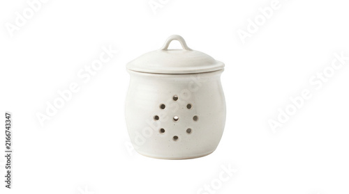 Ceramic butter keeper with lid isolated on transparent background for kitchenware product photography and design