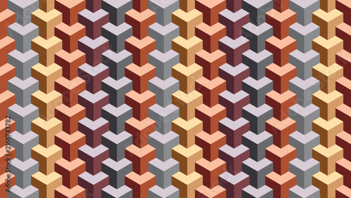 Geometric seamless pattern of isometric cubes in earthy colors