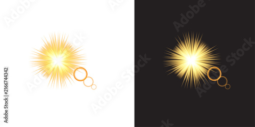 Golden Sunburst with Glowing Rings Art And Illustration