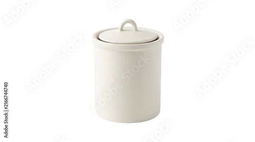 Elegant white ceramic canister with handle lid isolated on transparent background for modern kitchen storage solutions