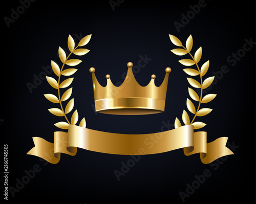 Golden Laurel Branch With Crown And Ribbon