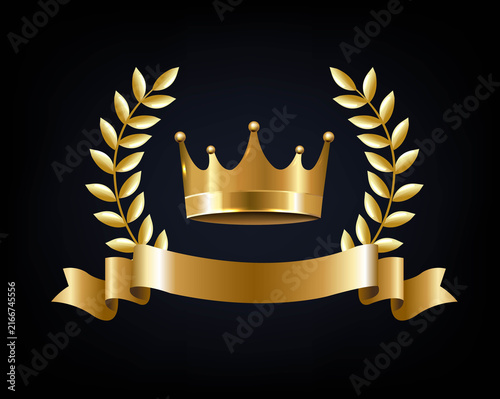 Golden Laurel Branch With Crown And Ribbon
