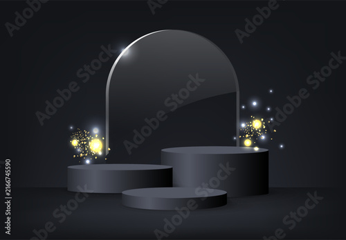 Podium Black Background With Bokeh And Glitter