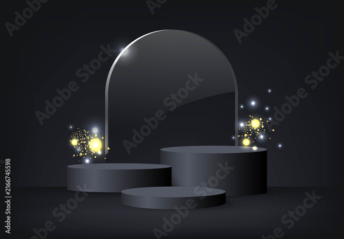 Podium Black Background With Bokeh And Glitter