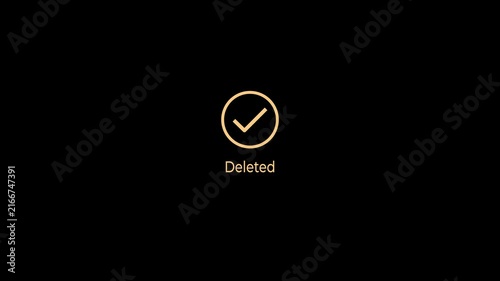 Deleted text with minimalist loading and checkmark concept on the transparent background. Motion graphics of remove idea. 4k video.