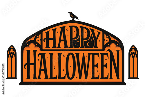 Halloween Typography Design with Spooky Lettering and Festive Autumn Elements