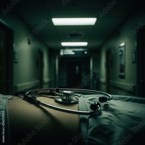 Hospital Hallway Perspective Medical Stethoscope Healthcare Examination Scene