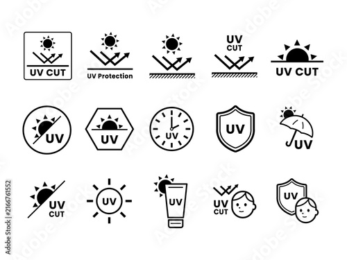 UVカット・紫外線対策モノクロアイコンセット（ 線画 ベクター素材）