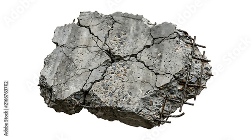 Broken piece of reinforced concrete slab isolated on transparent background