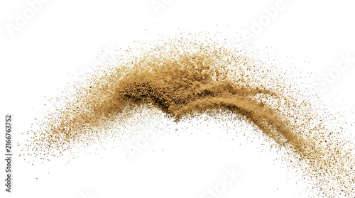 Dynamic splash of fine brown sand particles isolated on transparent background