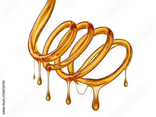 Golden honey spiral swirl isolated on transparent background