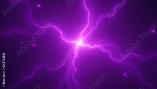 Abstract Purple Lightning Bolt Energy Background with Sparkles.