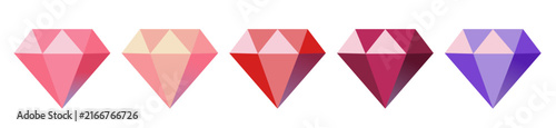 Colorful Faceted Diamond Gemstone Collection in Pink, Red and Purple