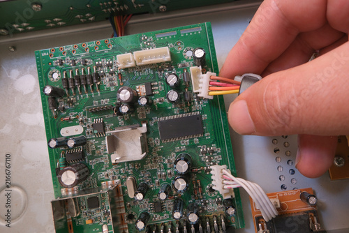 Sockets and cable connections on an electronic board