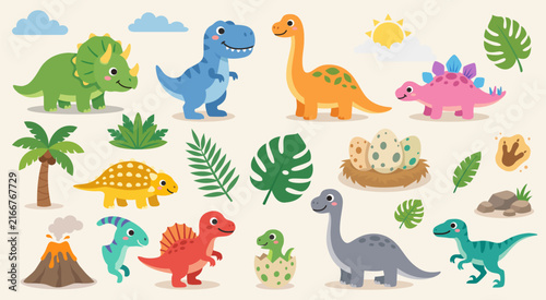 Cute Dinosaur Prehistoric Collection Vector Set