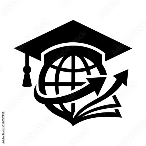 Global Education Graduation Cap and Book Vector Icon