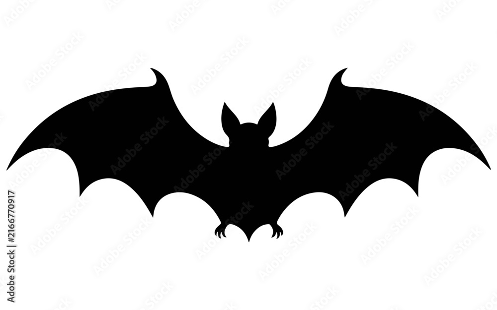 Fototapeta premium Black Vampire Bat Silhouette with Extended Wings, Halloween Vector